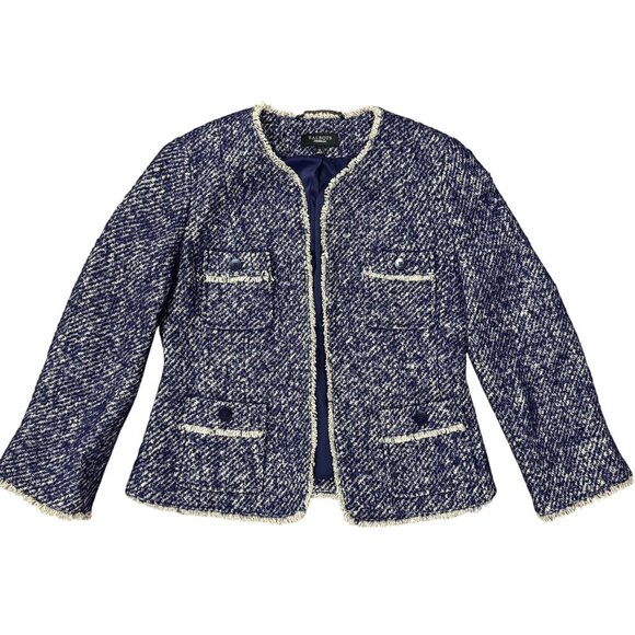 Talbots 10 Purple White Tweed Woven Blazer Jacket Classic Fall Winter Wool Blend - Picture 6 of 12